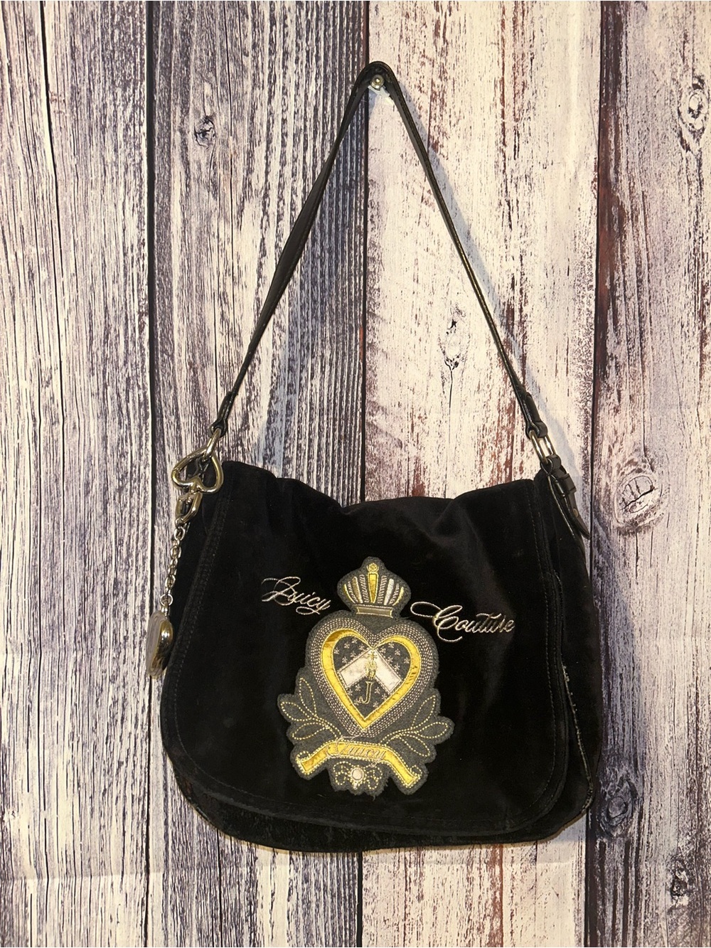 Vintage Juicy Couture Messenger Bag Purse Y2k Handbag Velour Black